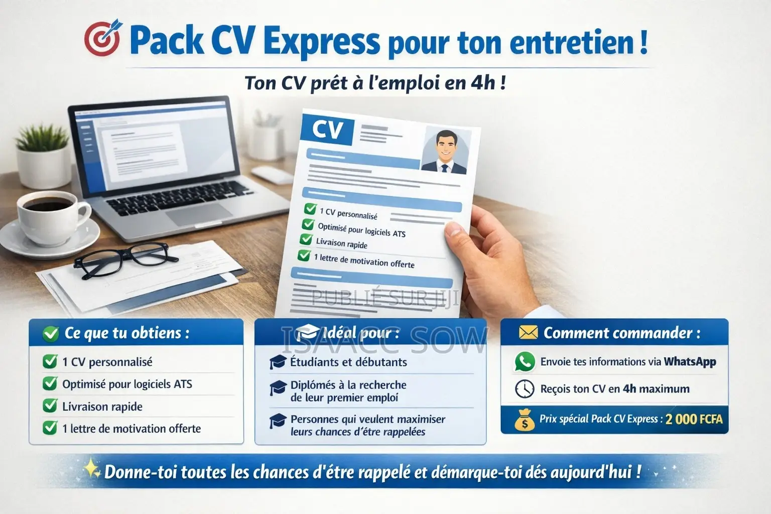 Pack Cv Express Professionnel + Lettre De Motivation Offerte À 2000f