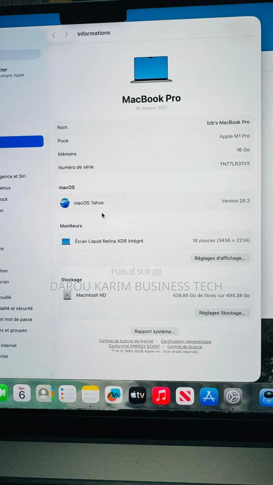 Nouveau Apple MacBook Pro 2021 M1 16GB Apple M1 Pro SSD 512GB