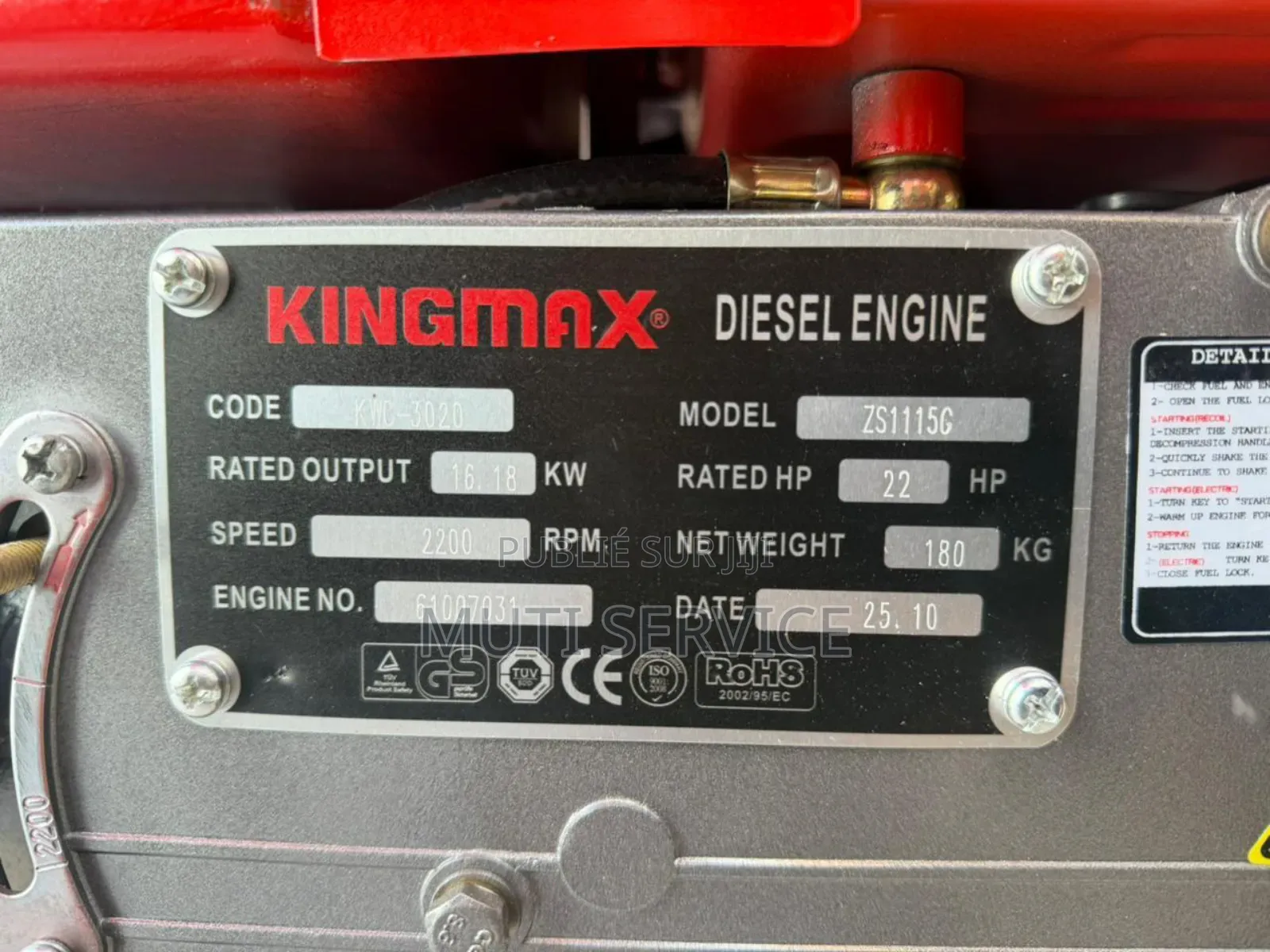Ensemble Groupe Électrogène Diesel 5kva + Machine À