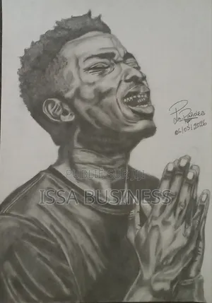 Portrait Réaliste À La Main Sur Du Papier A4, 21/30 Noir Et Blanc