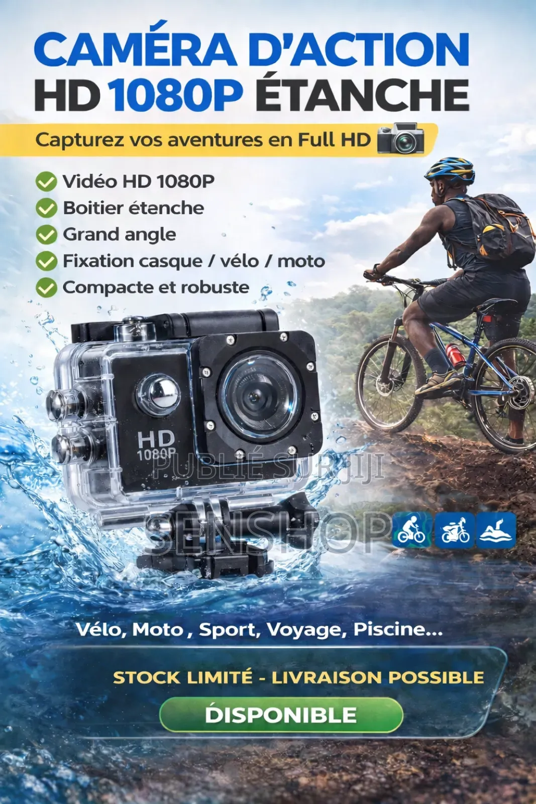 Caméra Sport Hd 1080p Étanche – Capturez Chaque Instant