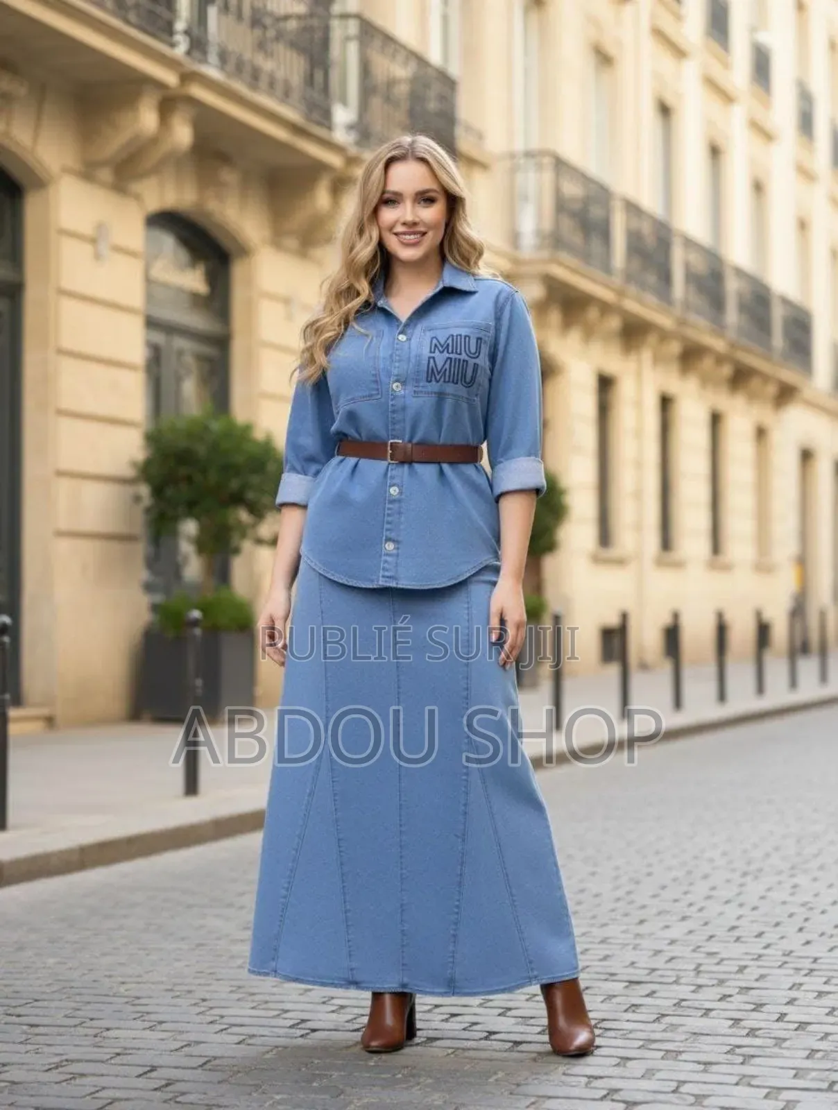 Ensemble Chemise Jupe Jean Avec Ceinture Disponible