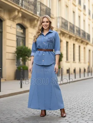 Ensemble Chemise Jupe Jean Avec Ceinture Disponible