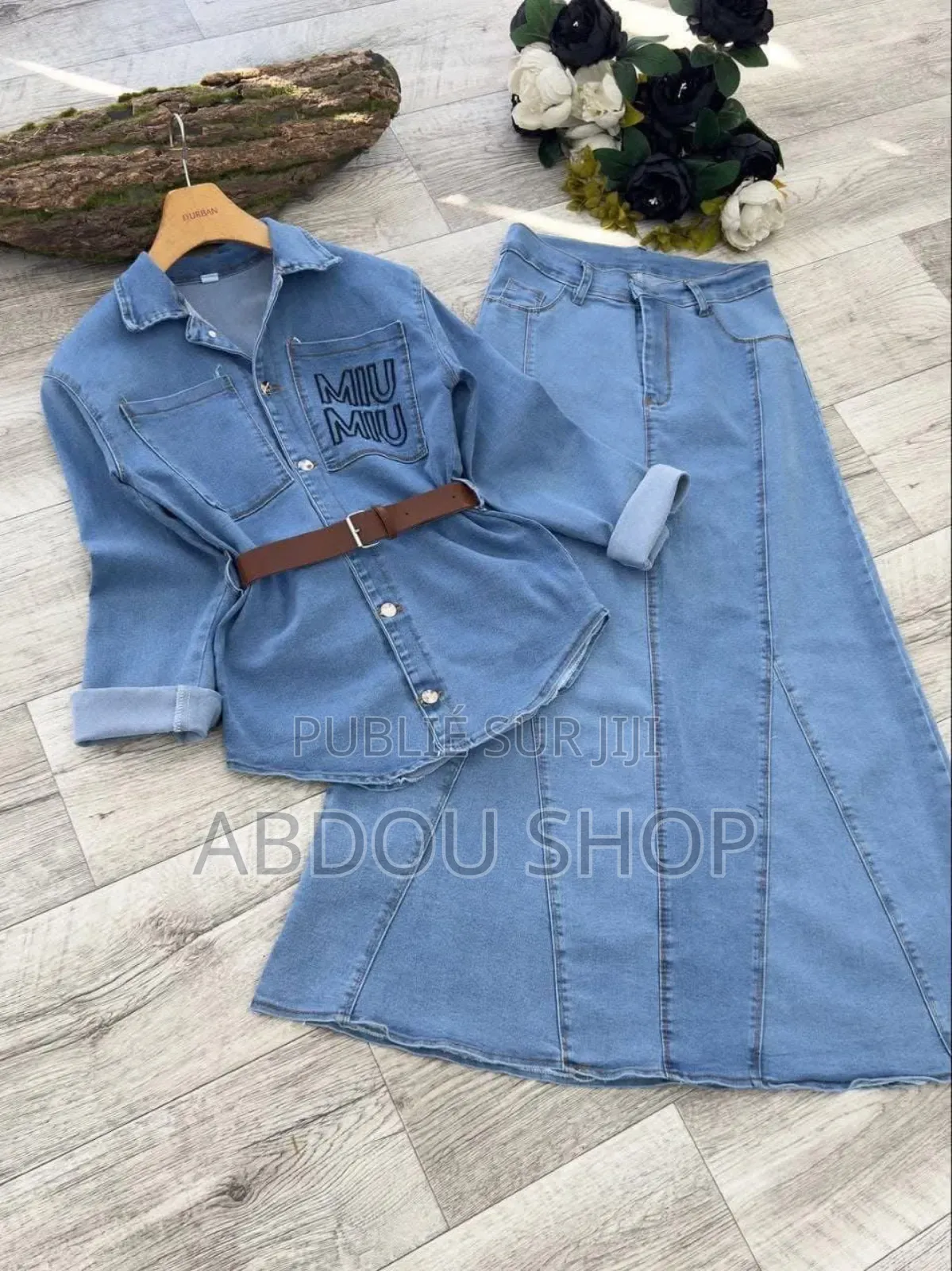 Ensemble Chemise Jupe Jean Avec Ceinture Disponible
