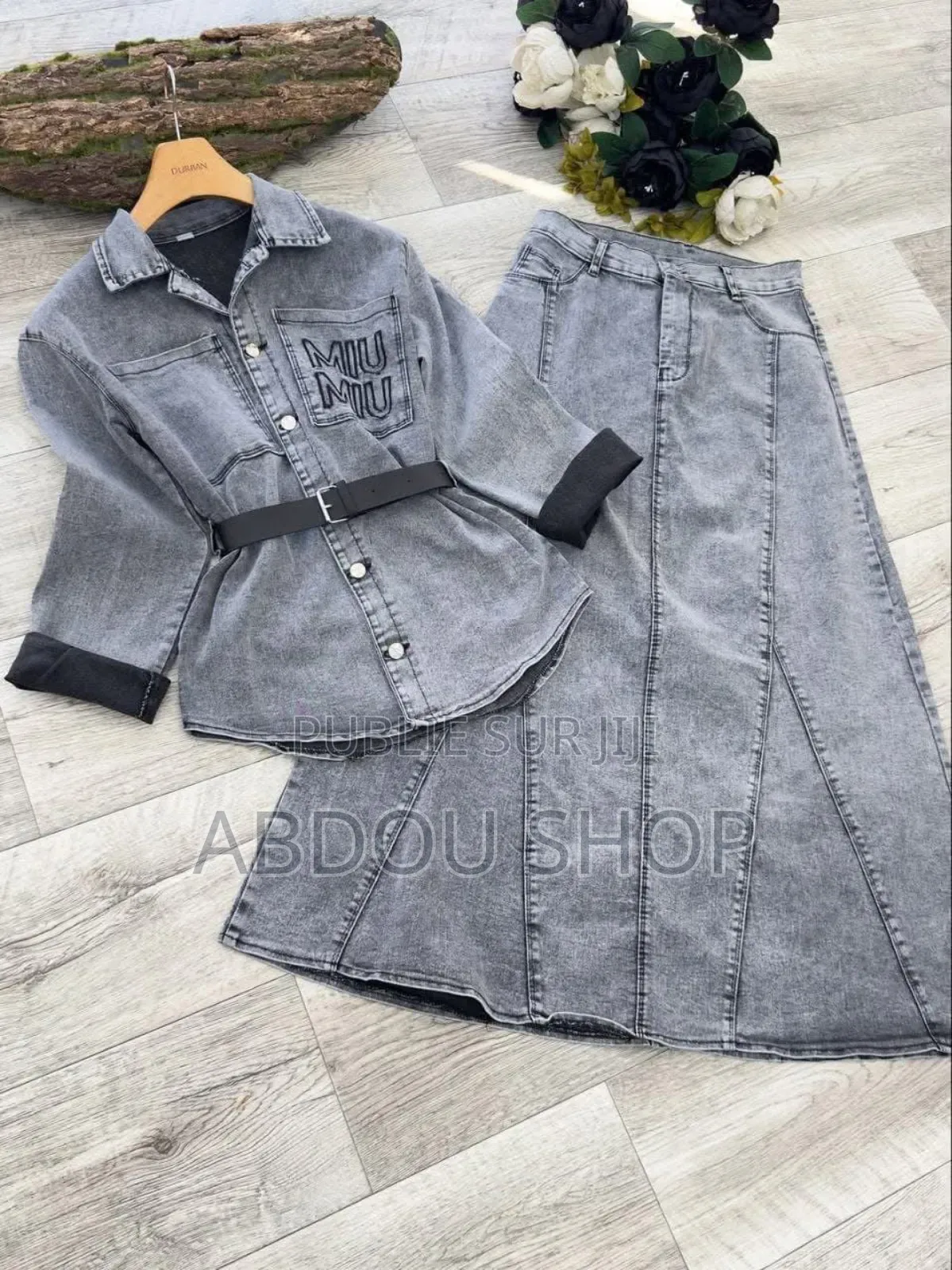 Ensemble Chemise Jupe Jean Avec Ceinture Disponible