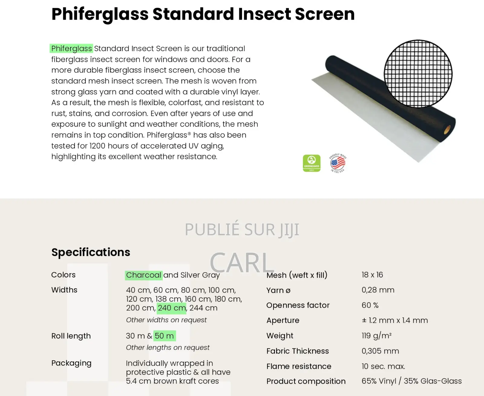 Moustiquaires Tissus
