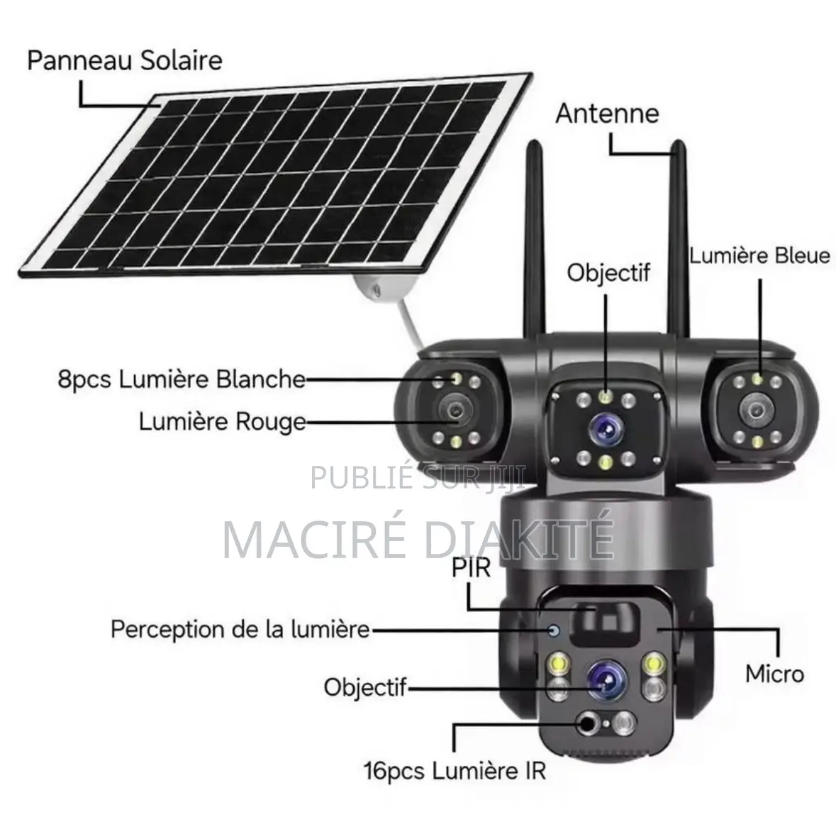 Camera Surveillance Triple Objectif Solaire