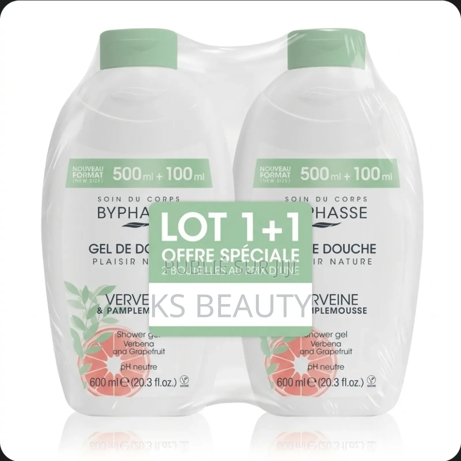 Lot De 2 Byphasse, Gel Douche 600ml + 600ml = 1,2kg