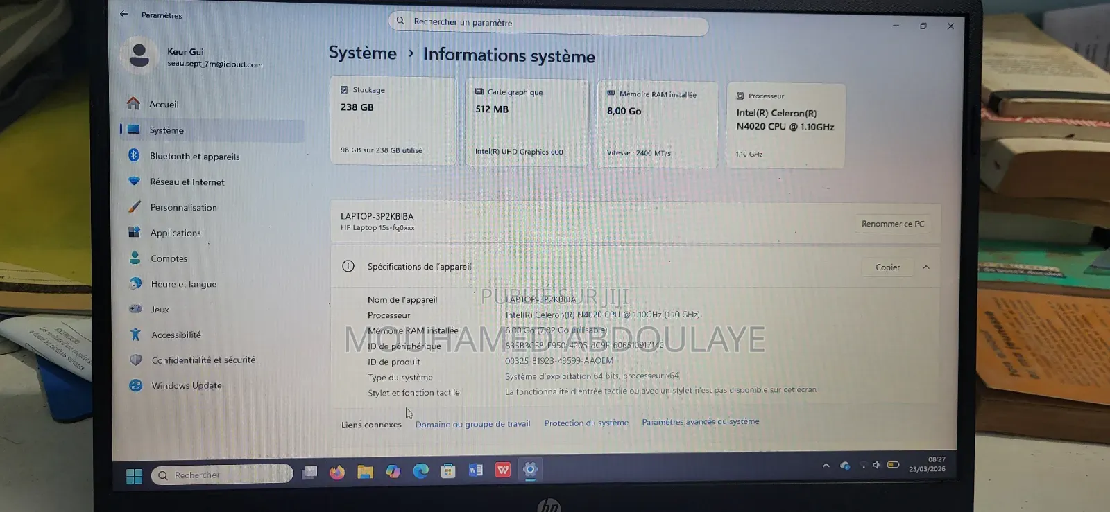 Ordinateur portable HP 15s 8GB Intel Celeron SSD 256GB