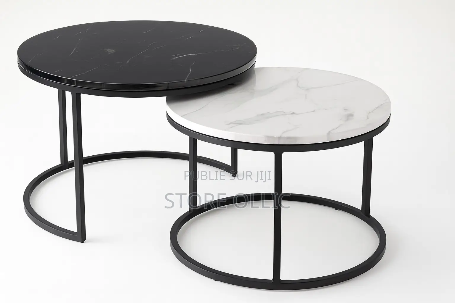 Ensemble Tables Gigognes Marbre Noir Blanc