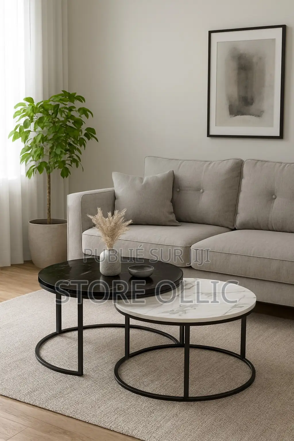 Ensemble Tables Gigognes Marbre Noir Blanc