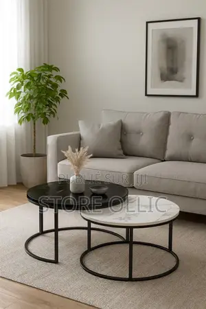 Ensemble Tables Gigognes Marbre Noir Blanc