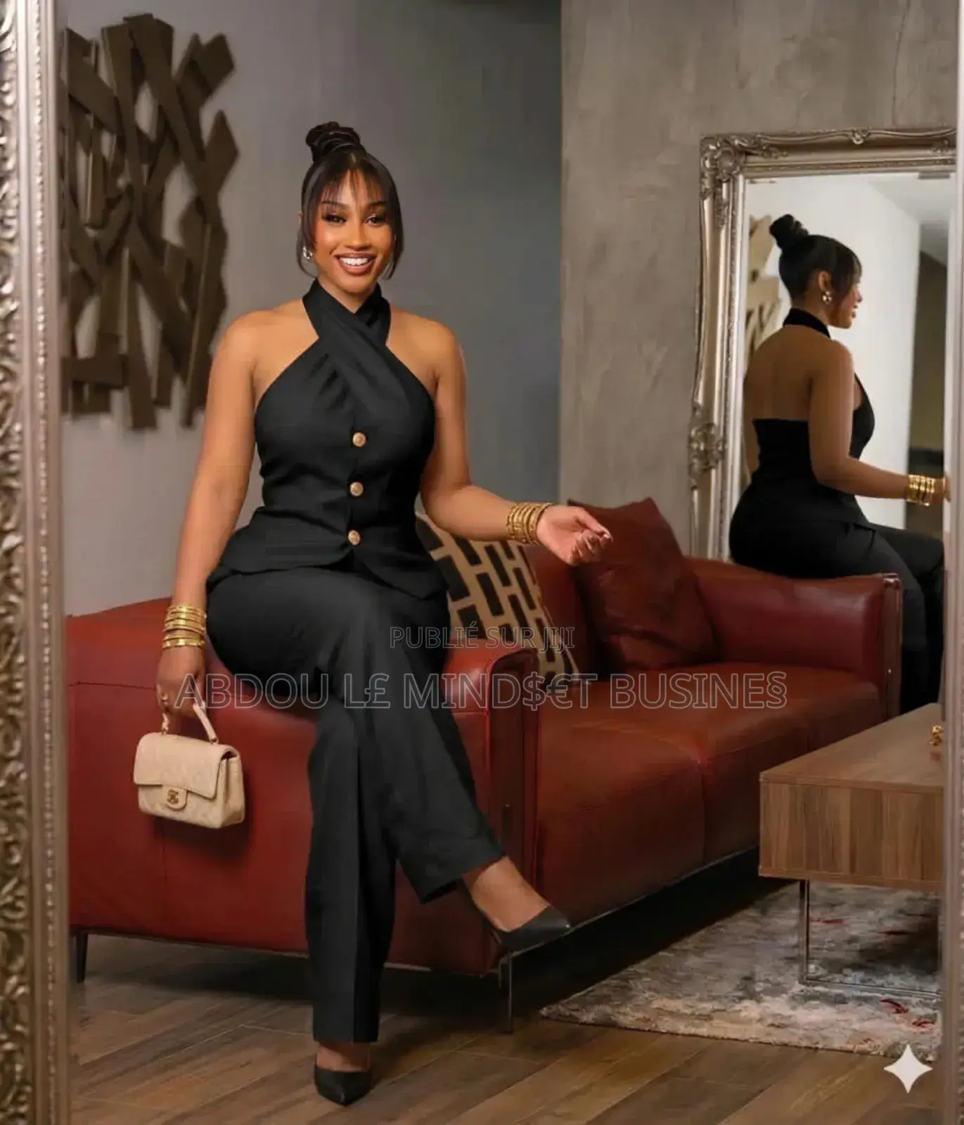 Ensemble Pantalon Large Et Veste Courte Manche