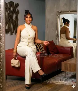 Ensemble Pantalon Large Et Veste Courte Manche