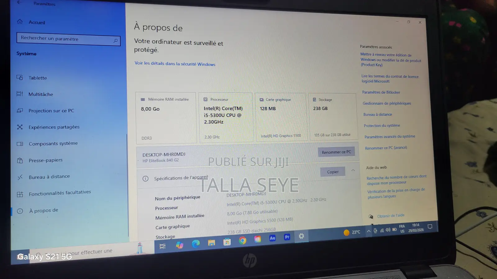 Ordinateur portable HP EliteBook 840 G2 8GB Intel Core i5 SSD 256GB