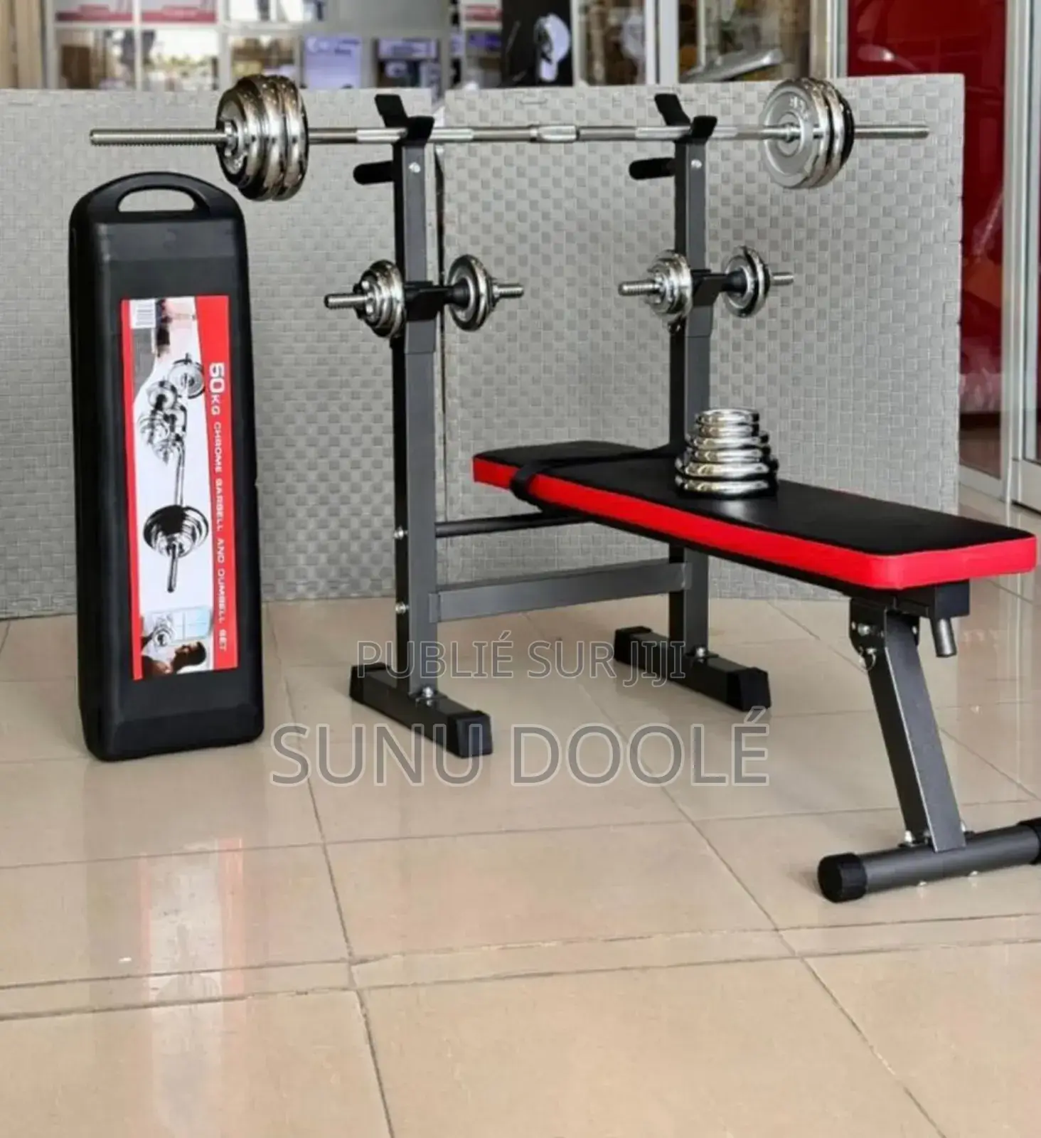 Banc Et Barre d'Haltères Chromées De 50 Kg