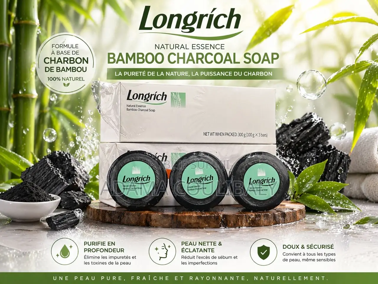 Savon Au Charbon De Bambou Longrich – Peau Nette Éclatante !