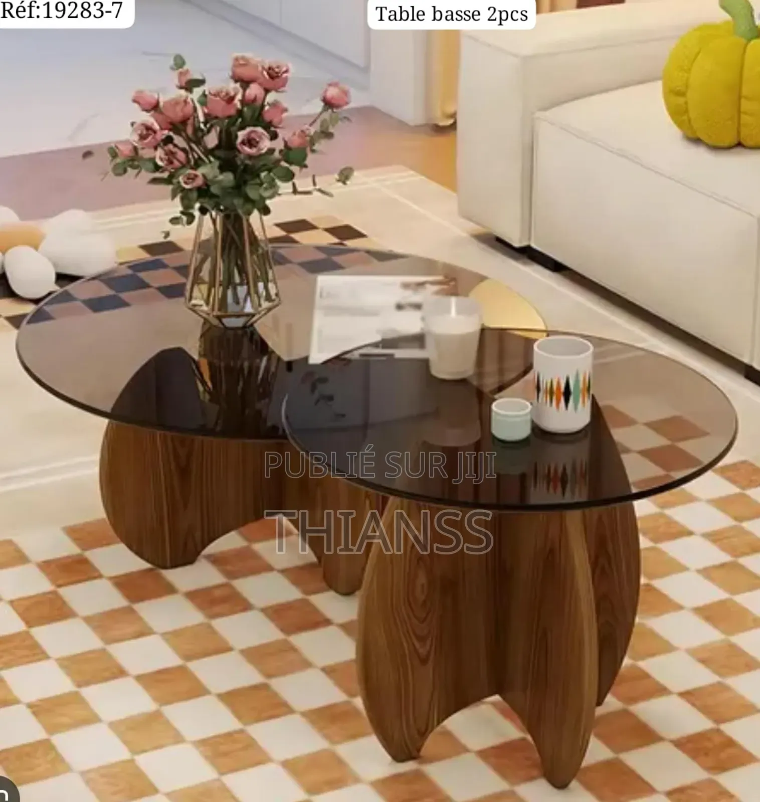 Ensemble Table 2 Basse Ronde Avec Plateau en Verre Et Basse en Bois