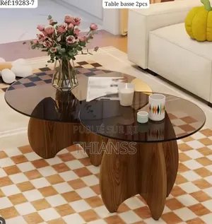 Ensemble Table 2 Basse Ronde Avec Plateau en Verre Et Basse en Bois