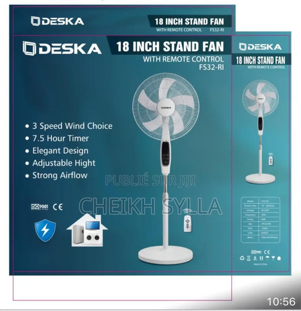 Ventilateur Deska Sur Pied 18" Avec Télécommande