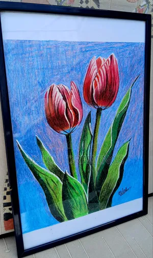Éclats De Tulipes Rouges- Tableau A3 - Dessin Fait À La Main