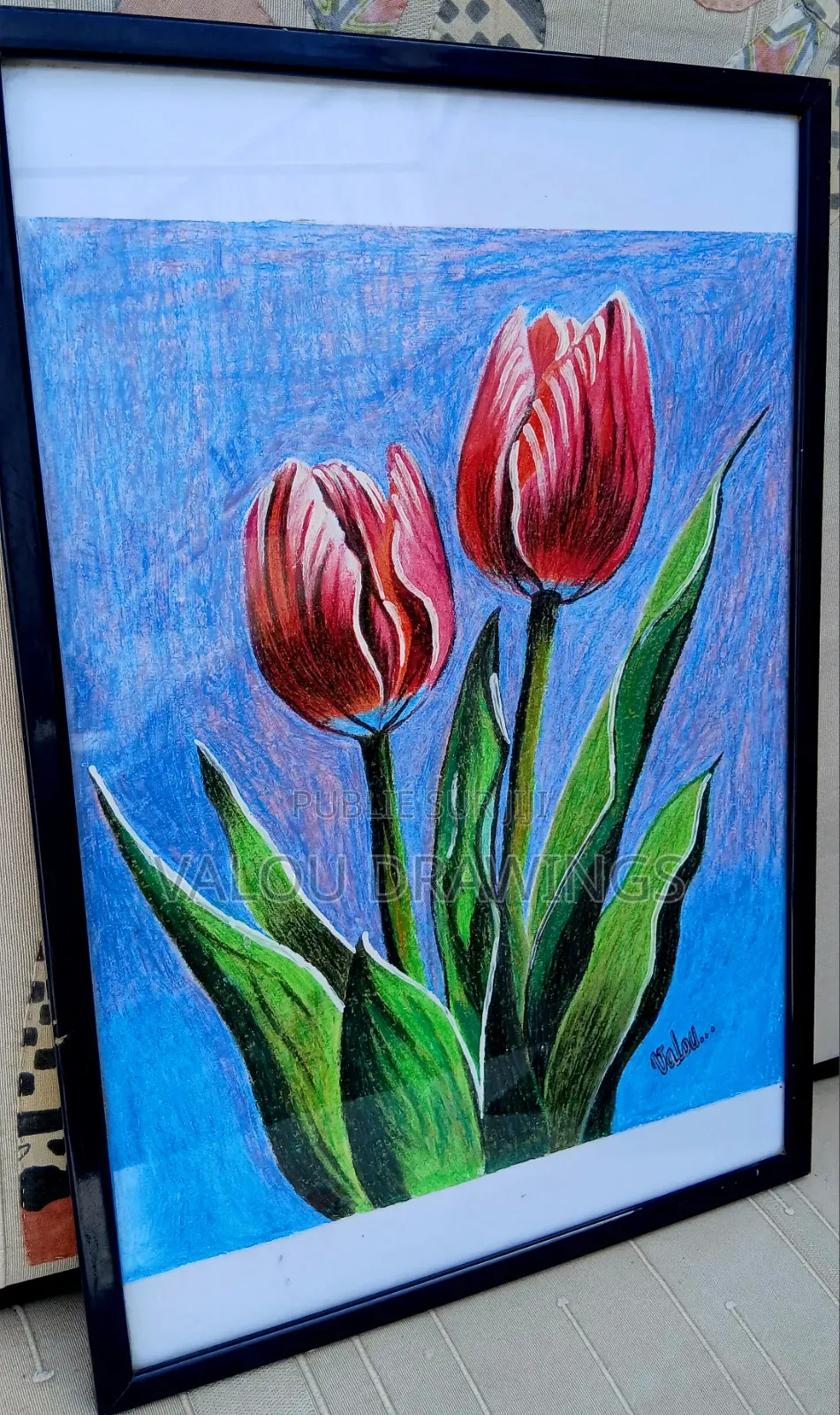 Éclats De Tulipes Rouges- Tableau A3 - Dessin Fait À La Main