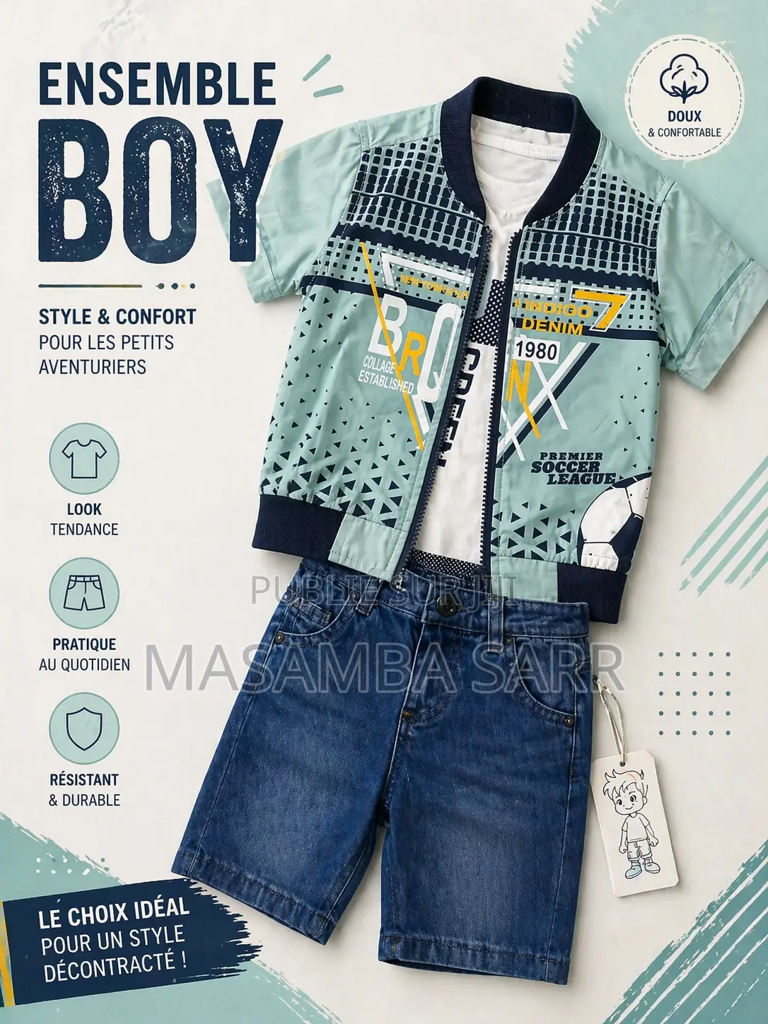 Ensemble Garçon 3 Pièces Avec Veste Zippée