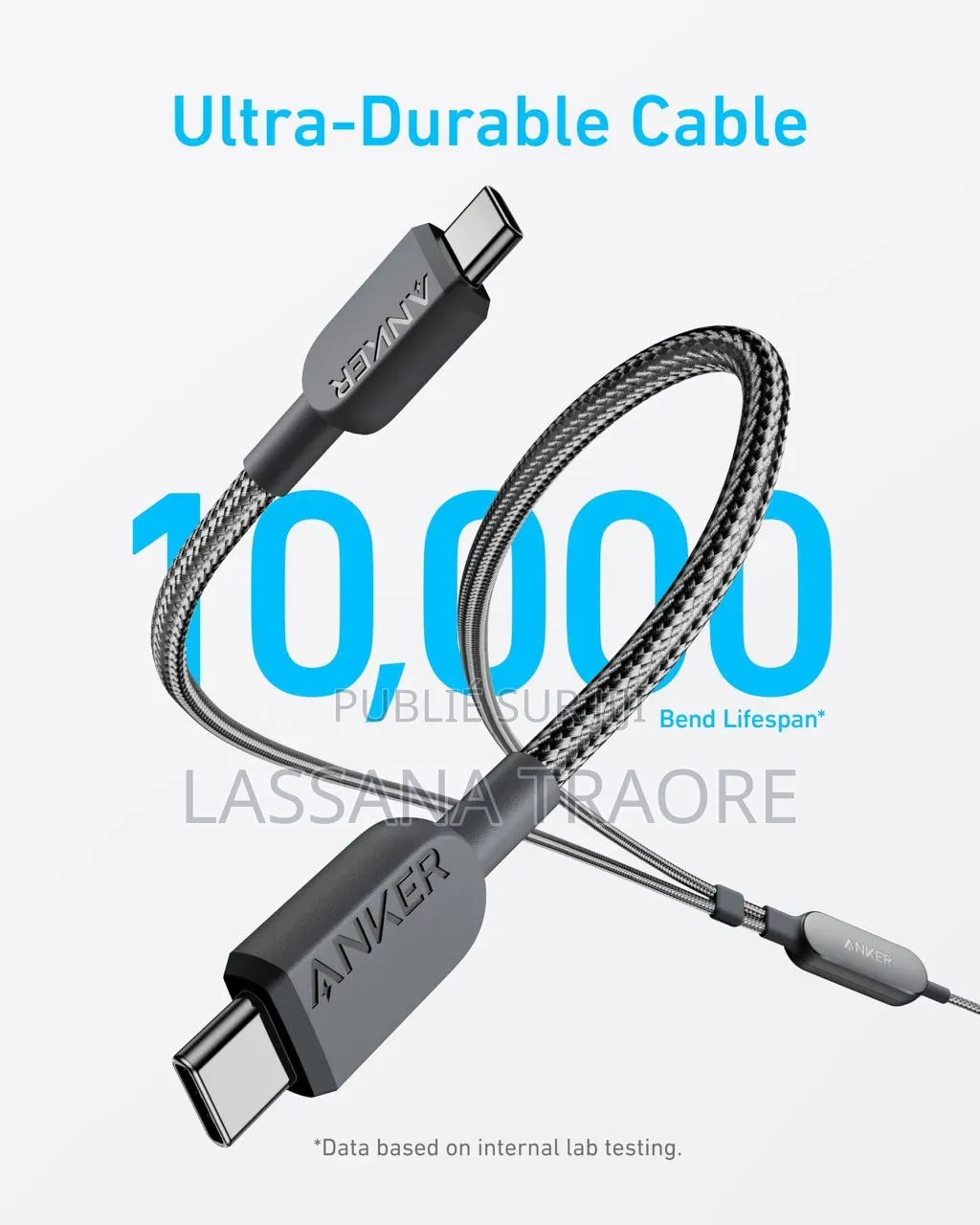 Câble Anker, Tressé 2-en-1 Usb-C Vers Usb-C 140w Fast Neuf