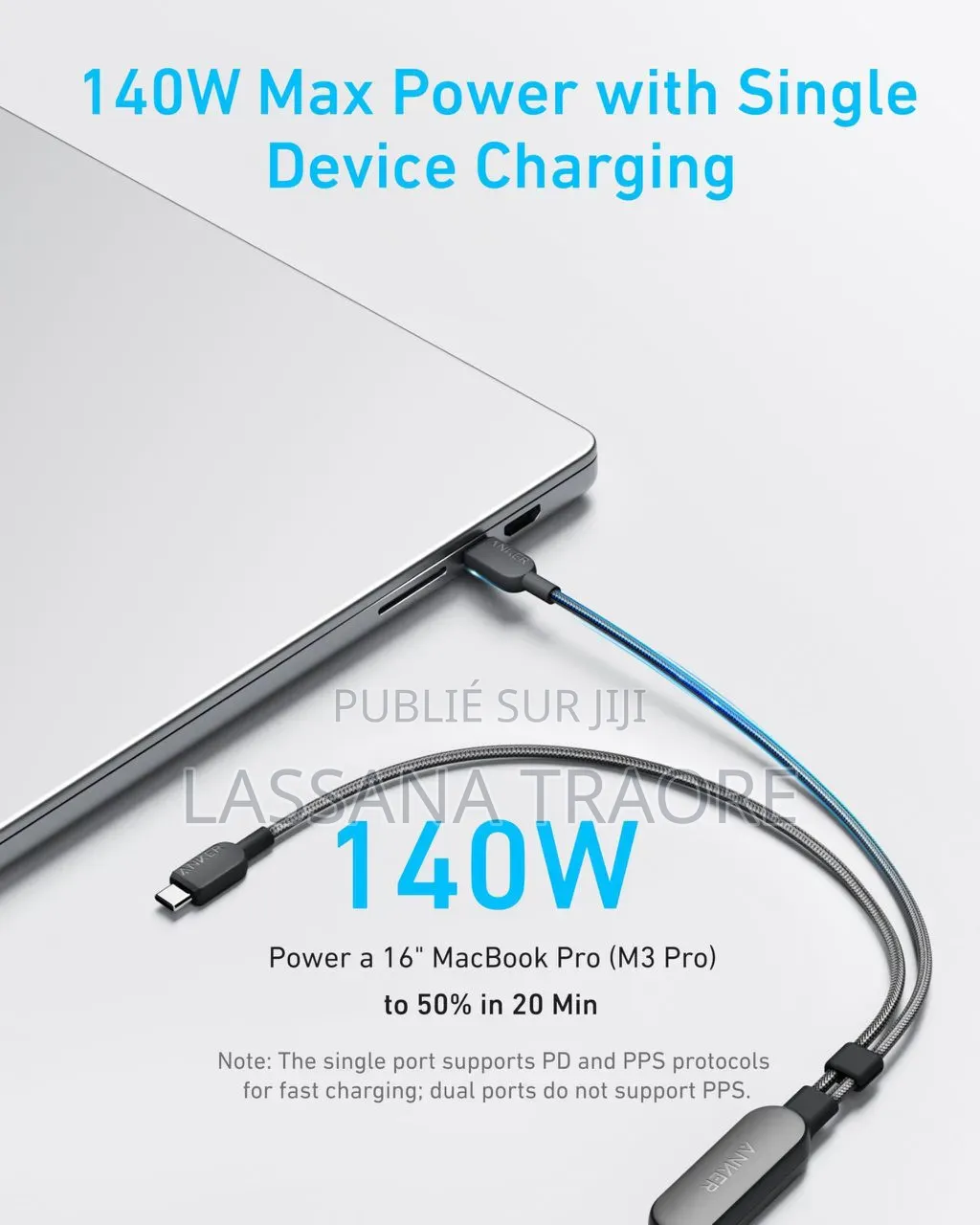 Câble Anker, Tressé 2-en-1 Usb-C Vers Usb-C 140w Fast Neuf