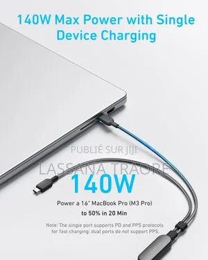 Câble Anker, Tressé 2-en-1 Usb-C Vers Usb-C 140w Fast Neuf