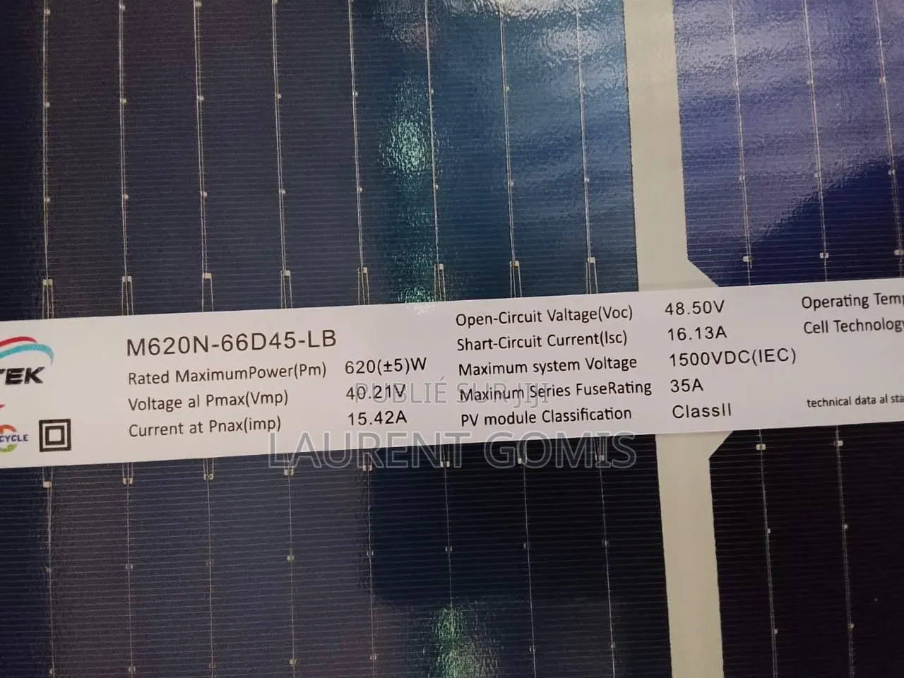 Panneaux Solaires Bifacial 620 Class