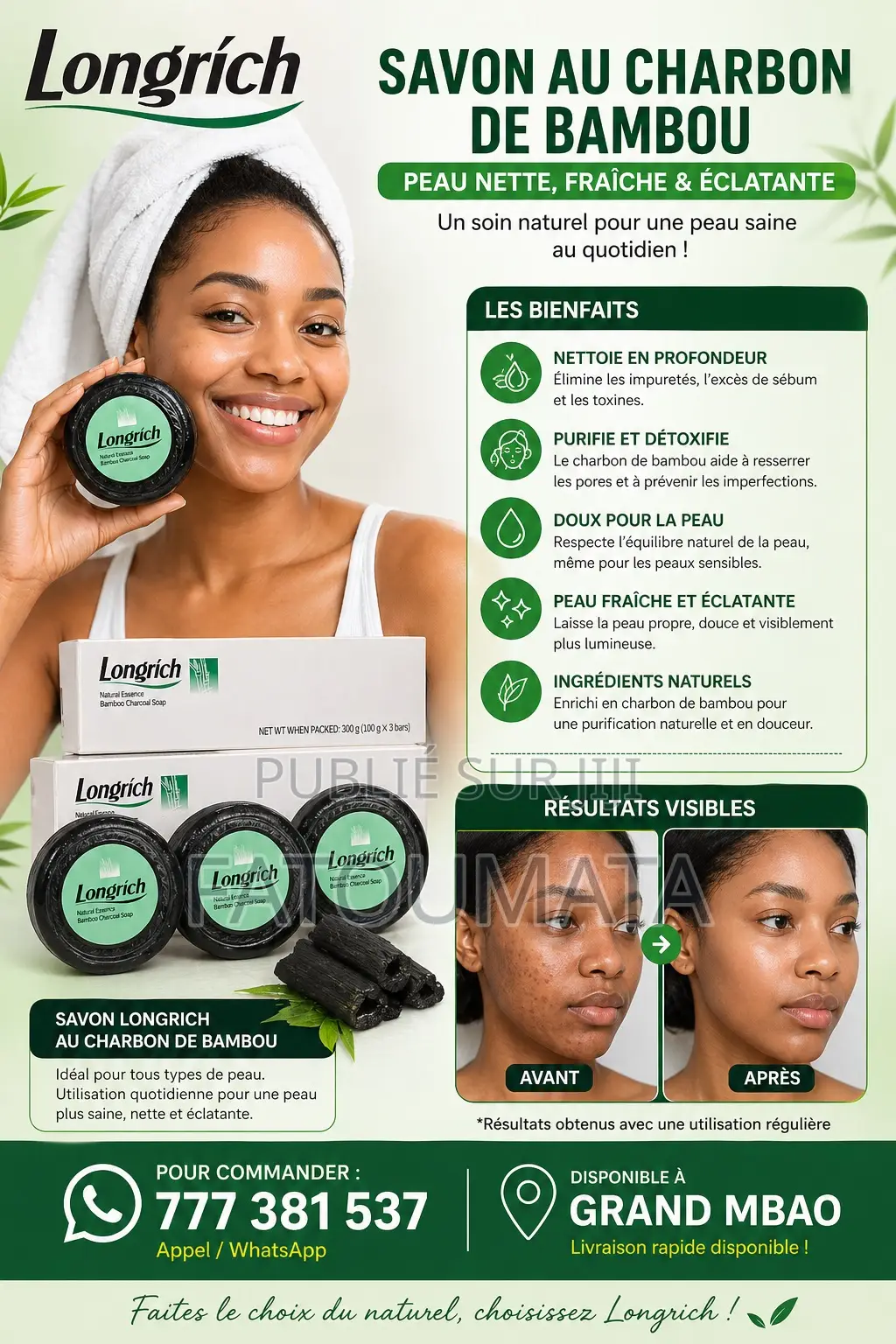 Savon Longrich Charbon De Bambou – Peau Nette Éclatante (Original)