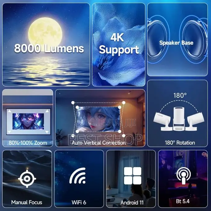Projecteur Android 11 BTP Batterie Intégrée Portable