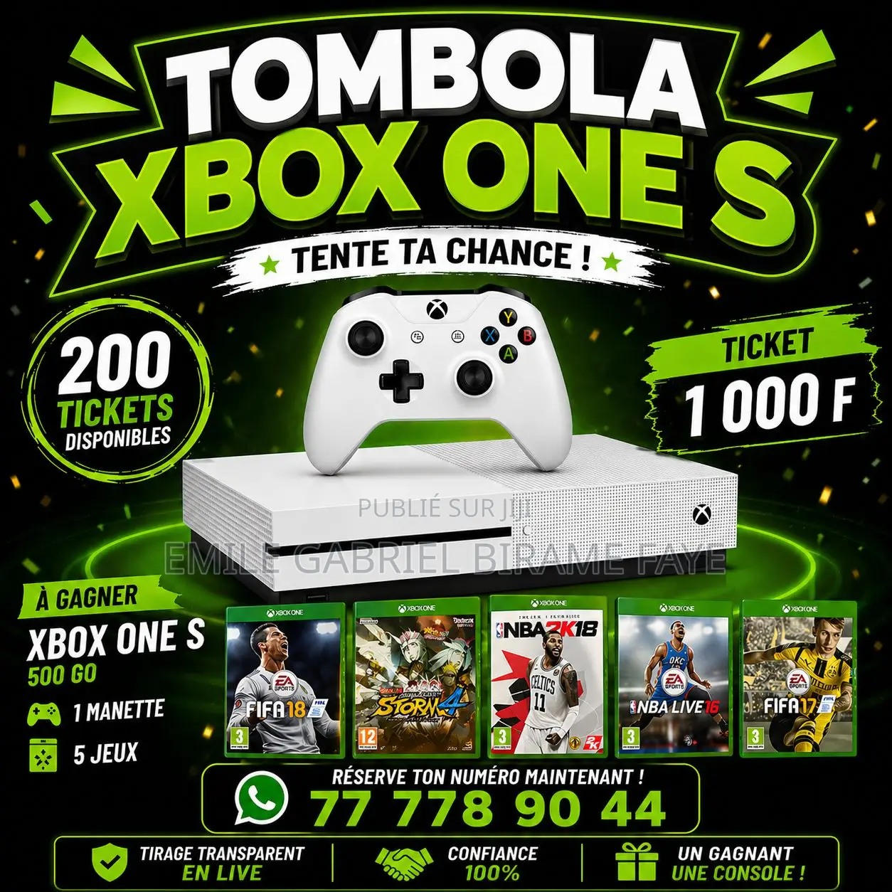 Tombola Xbox One S 500 Go + 5 Jeux + 1 Manette À Gagner