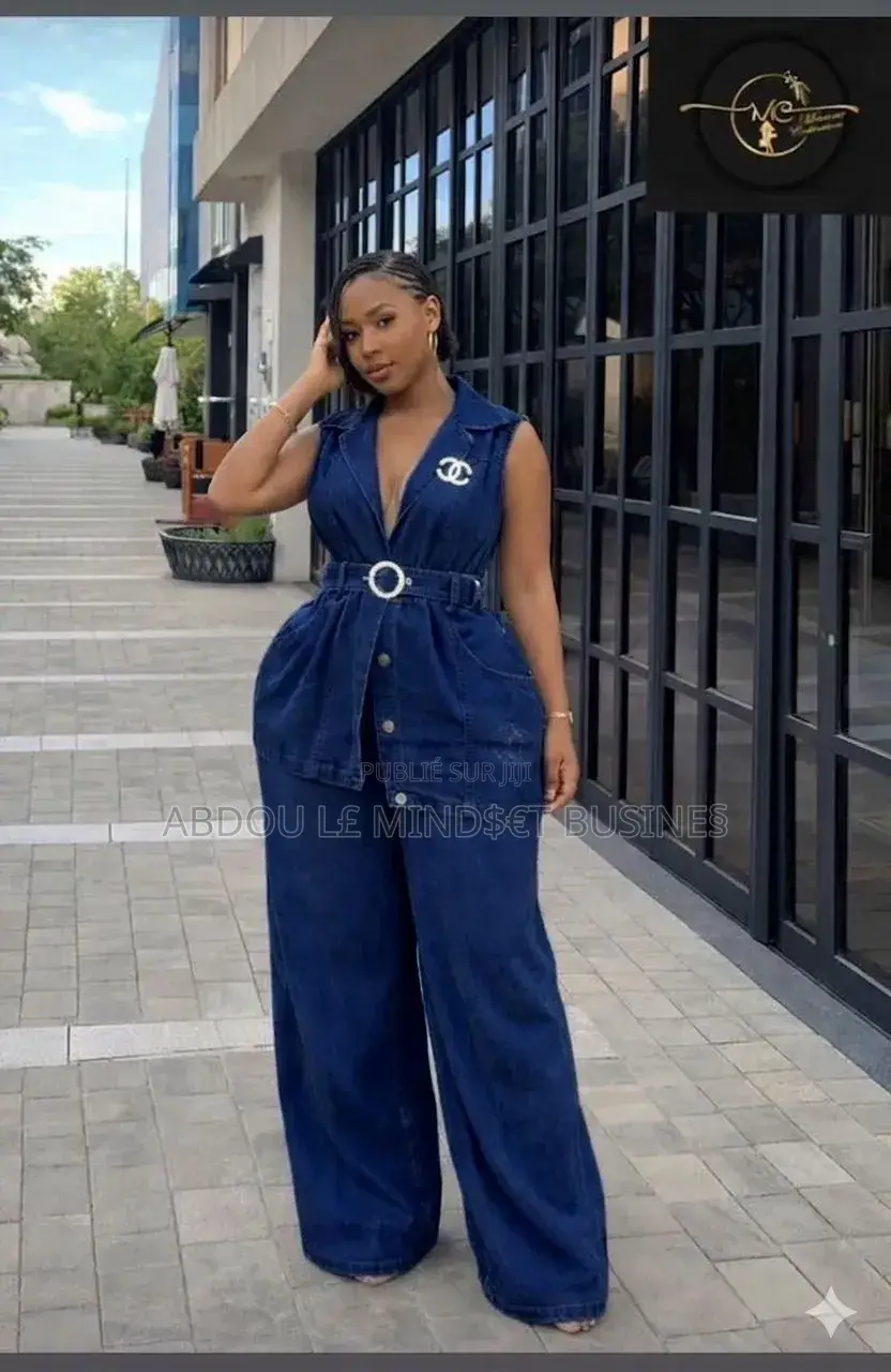 Ensemble Chemise Jean Avec Ceinture Bas Large Disponible