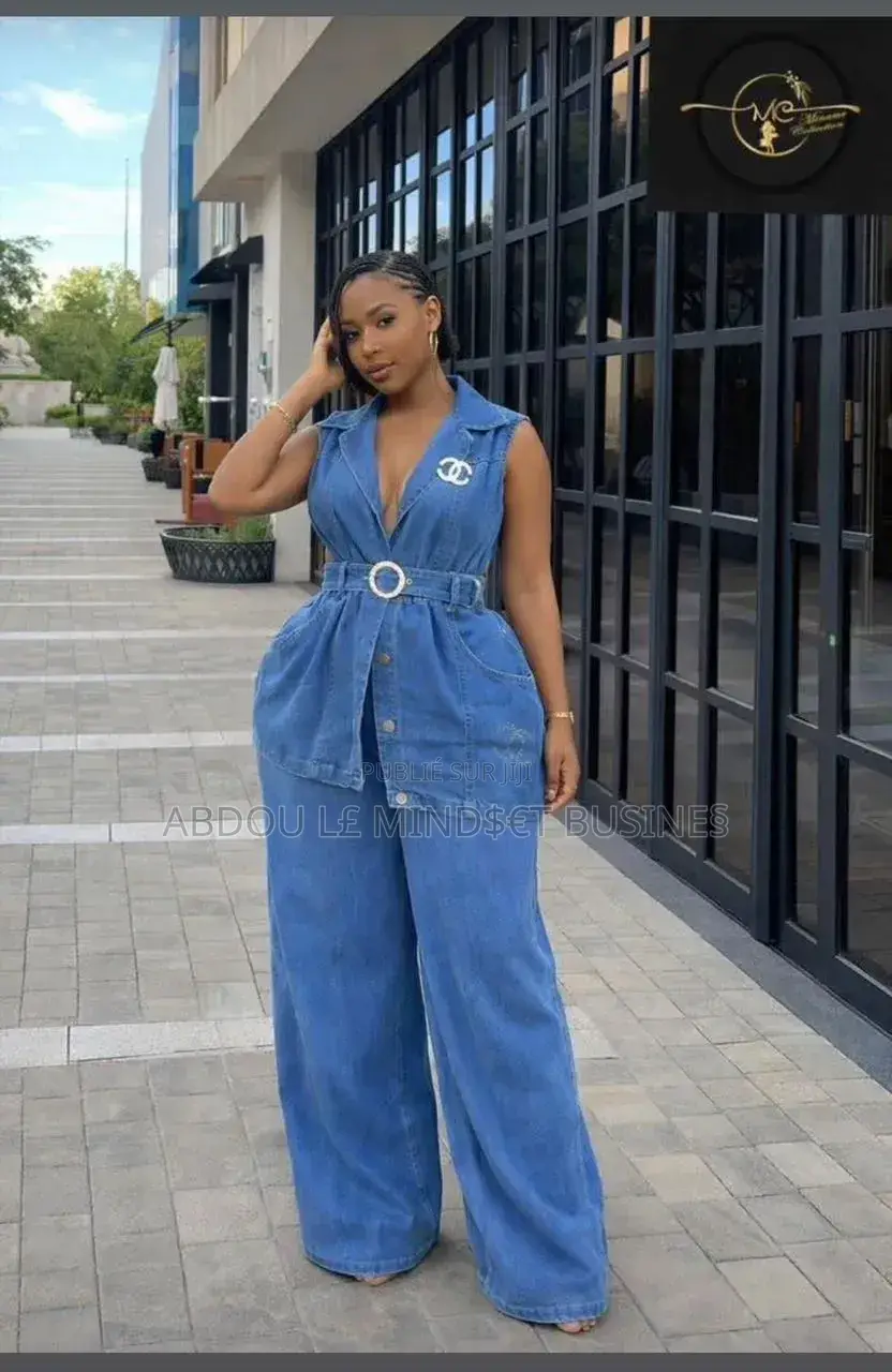 Ensemble Chemise Jean Avec Ceinture Bas Large Disponible