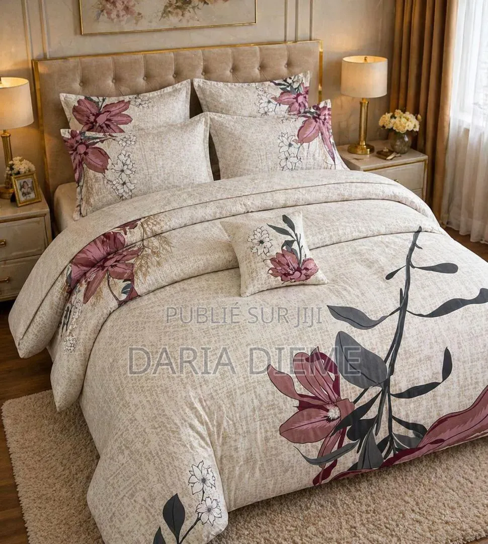 Drap Couette 6 Pièces (1 Couette Remplie ,1drap Coton Et 4 Oreillers)