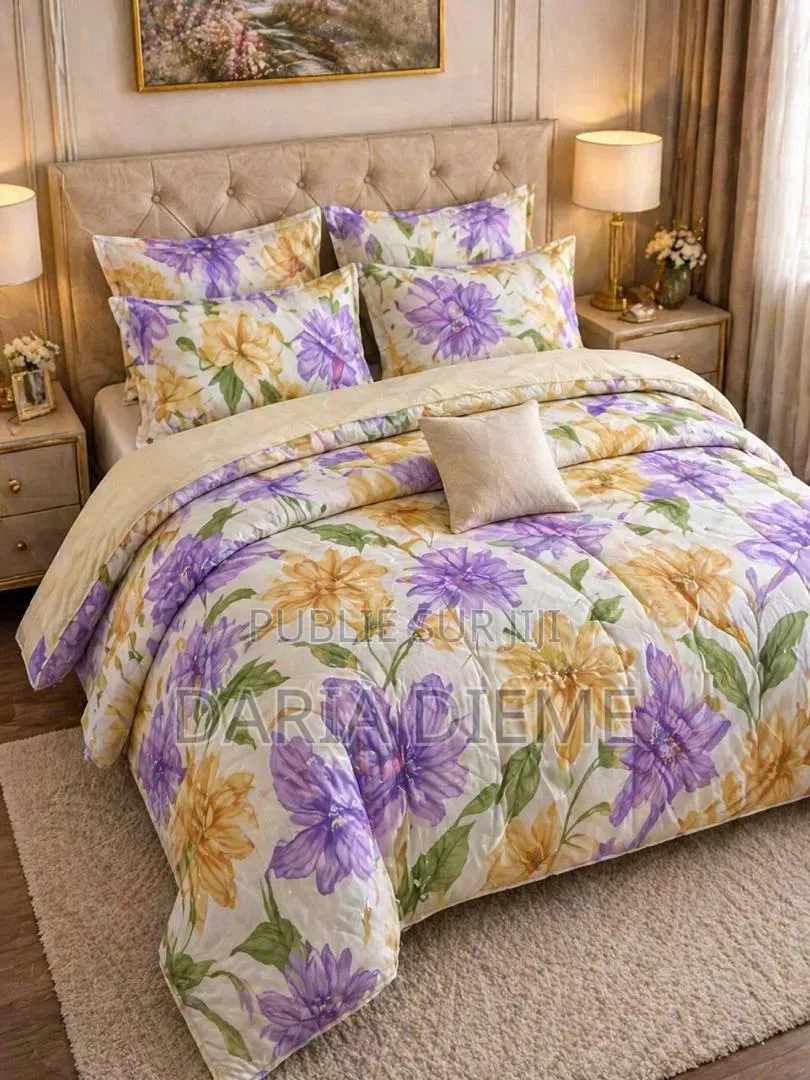 Drap Couette 6 Pièces (1 Couette Remplie ,1drap Coton Et 4 Oreillers)