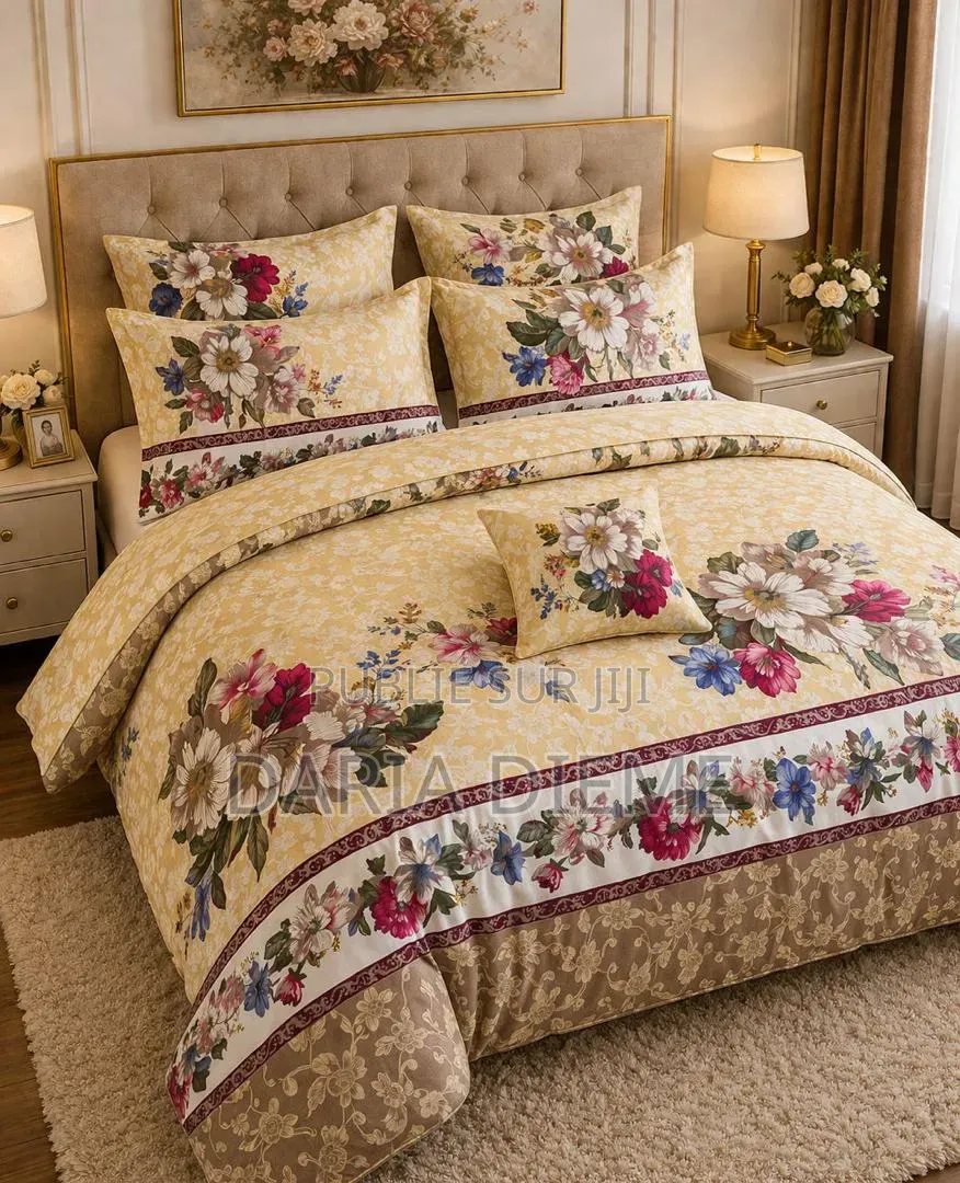Drap Couette 6 Pièces (1 Couette Remplie ,1drap Coton Et 4 Oreillers)