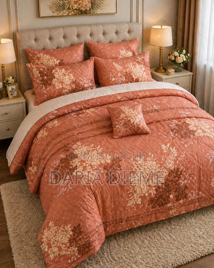 Drap Couette 6 Pièces (1 Couette Remplie ,1drap Coton Et 4 Oreillers)