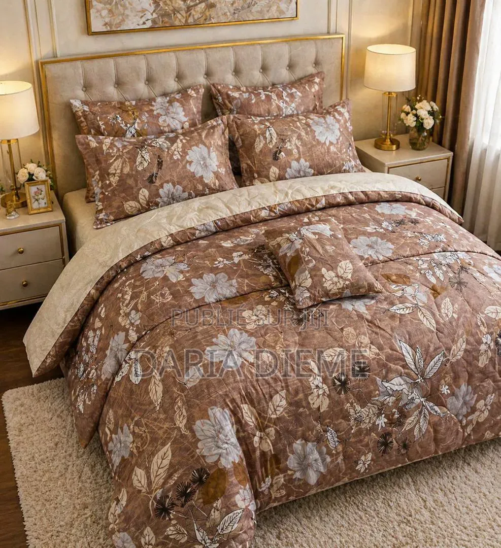Drap Couette 6 Pièces (1 Couette Remplie ,1drap Coton Et 4 Oreillers)