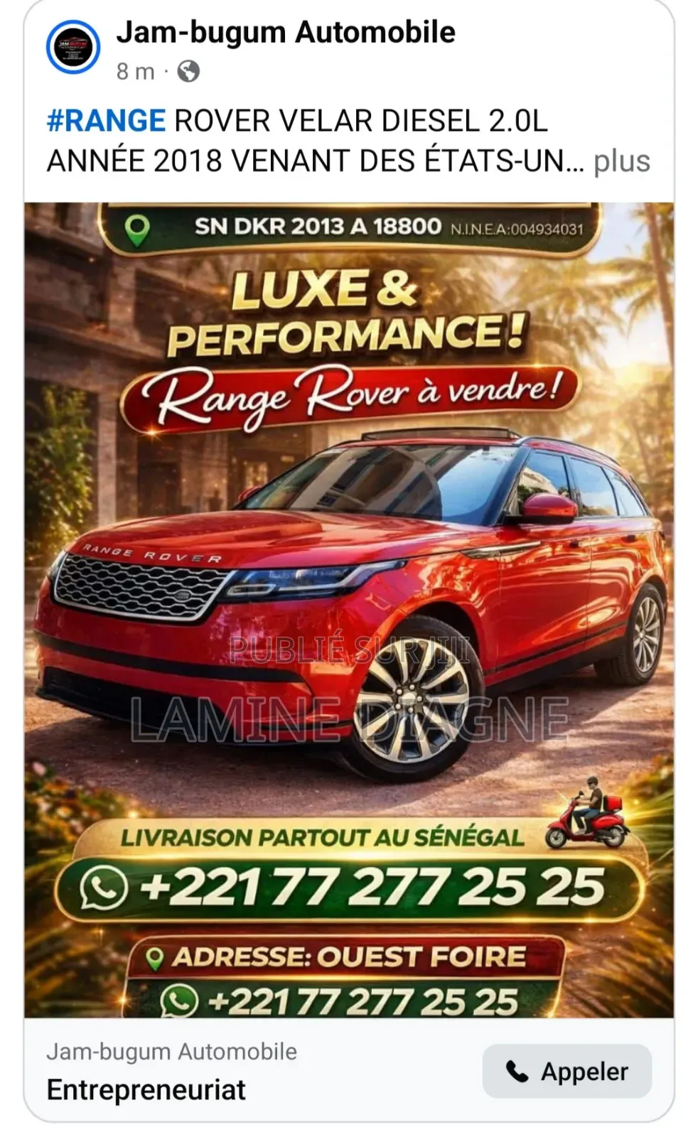 Land Rover Range Rover Velar D180 SE R-Dynamic 4x4 2018 Bordeaux