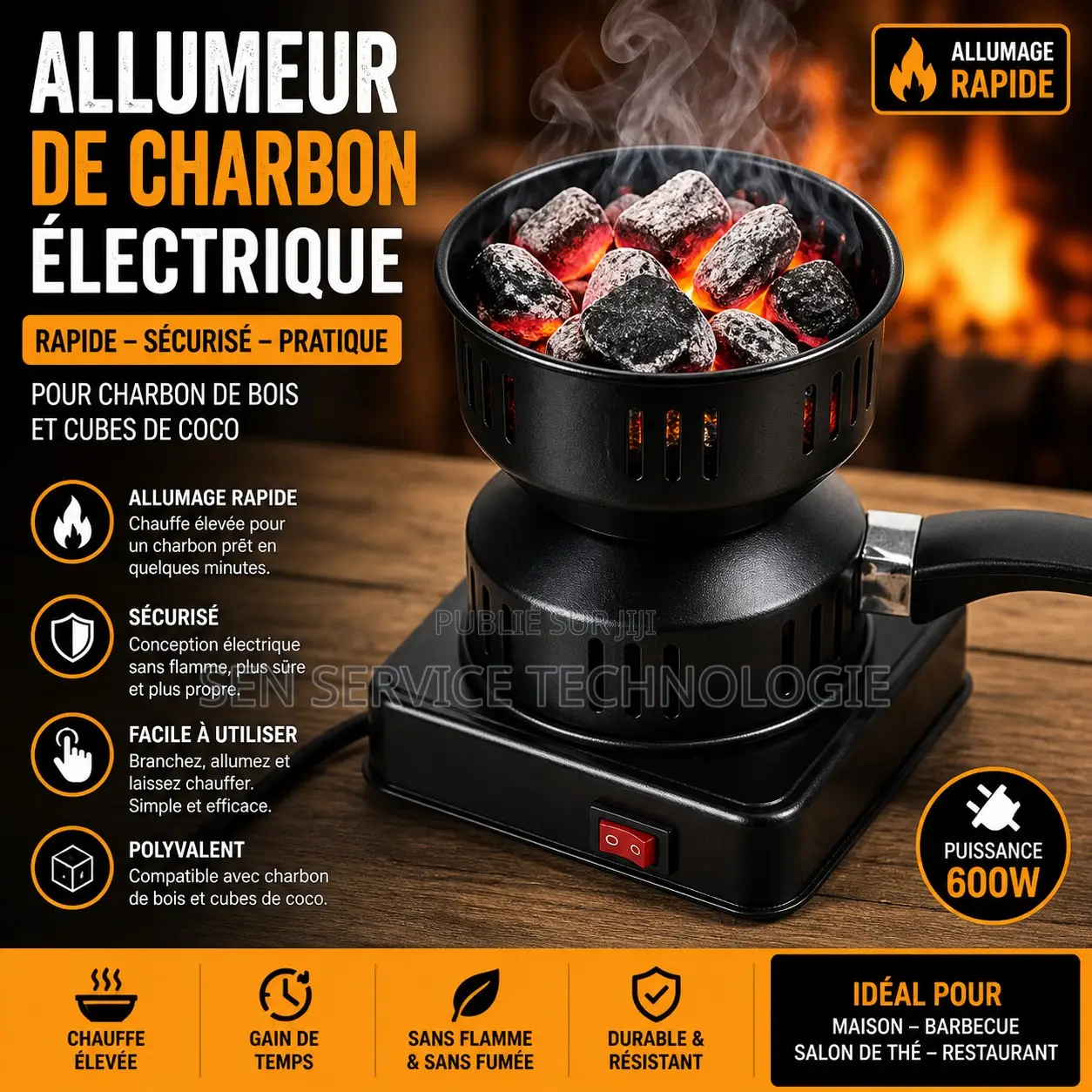 Allumeur De Charbon Électrique – Chauffe Rapide 600w – Sans Flamme