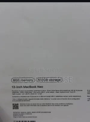 Nouveau Ordinateur portable Apple MacBook Neo 2026 8GB Autre SSD 512GB