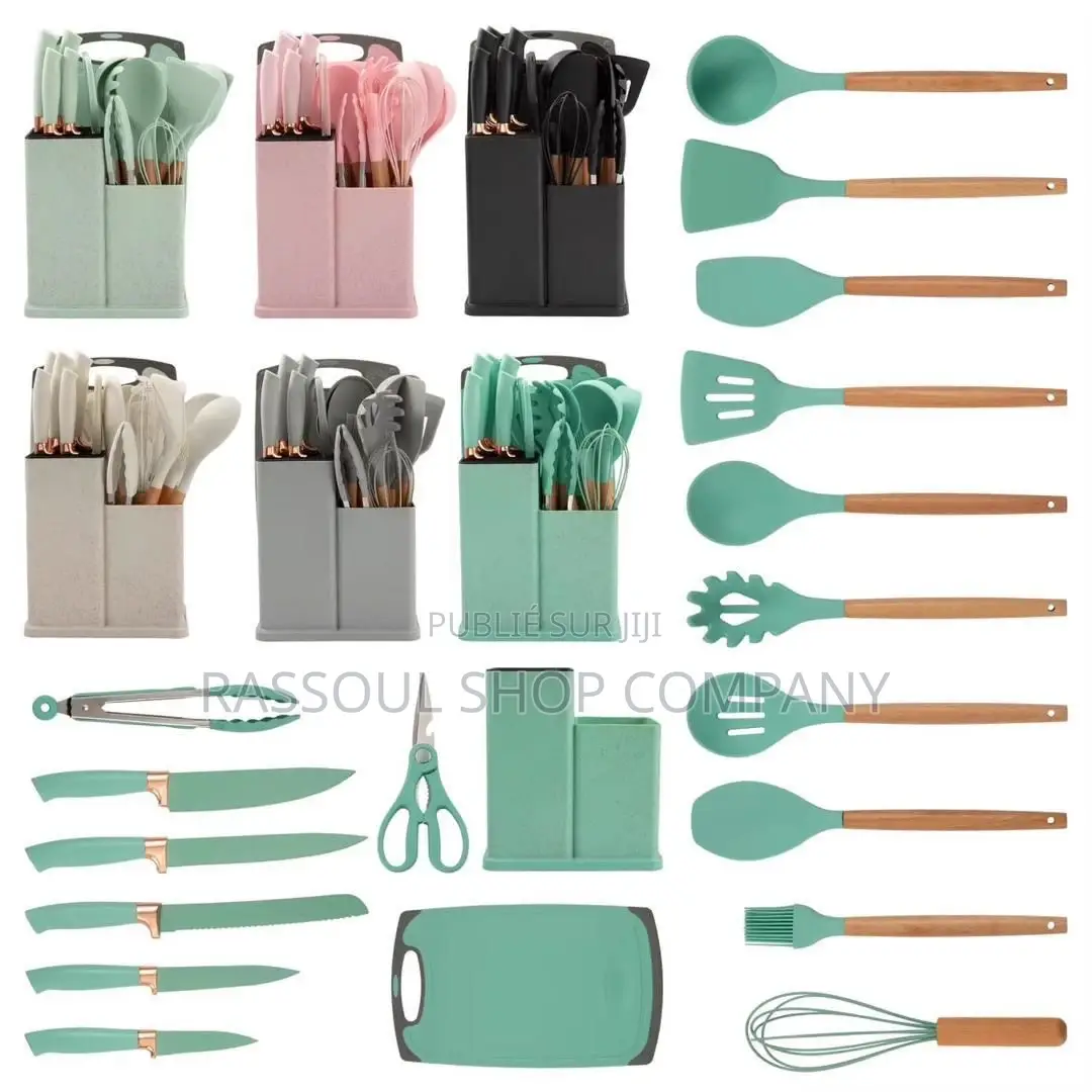 Ensemble Spatule 19 Pièces Avec Planche À Découper en Silicone