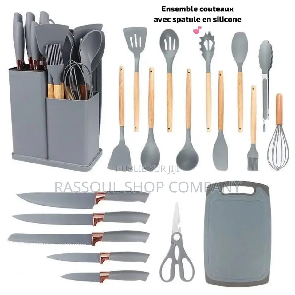 Ensemble Spatule 19 Pièces Avec Planche À Découper en Silicone