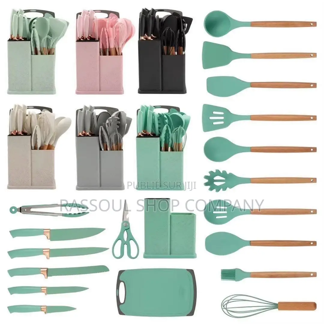 Ensemble Spatule 19 Pièces Avec Planche À Découper en Silicone