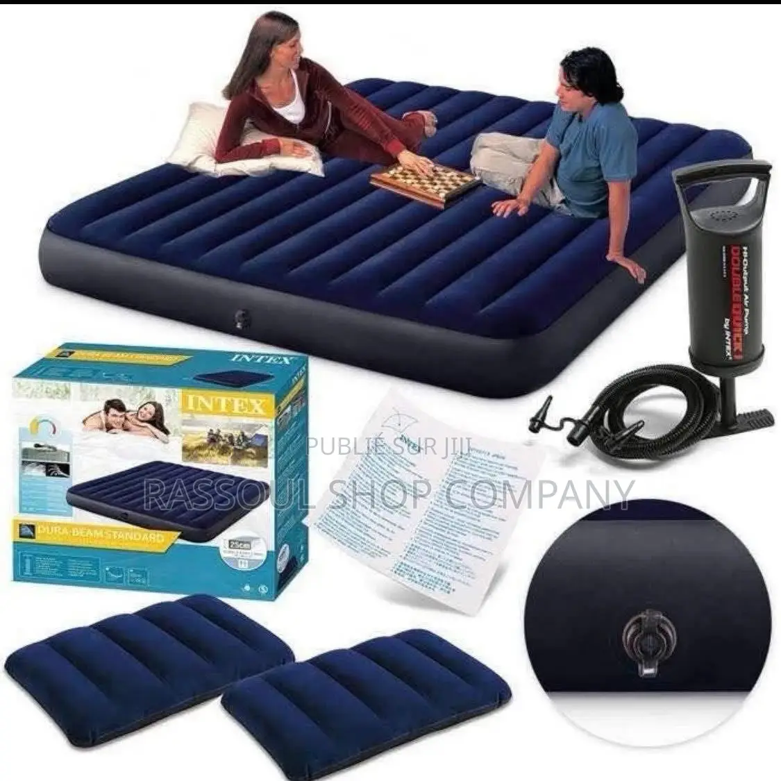 Matelas Gonflable 2 Places Avec 2 Oreillers Et Pompe