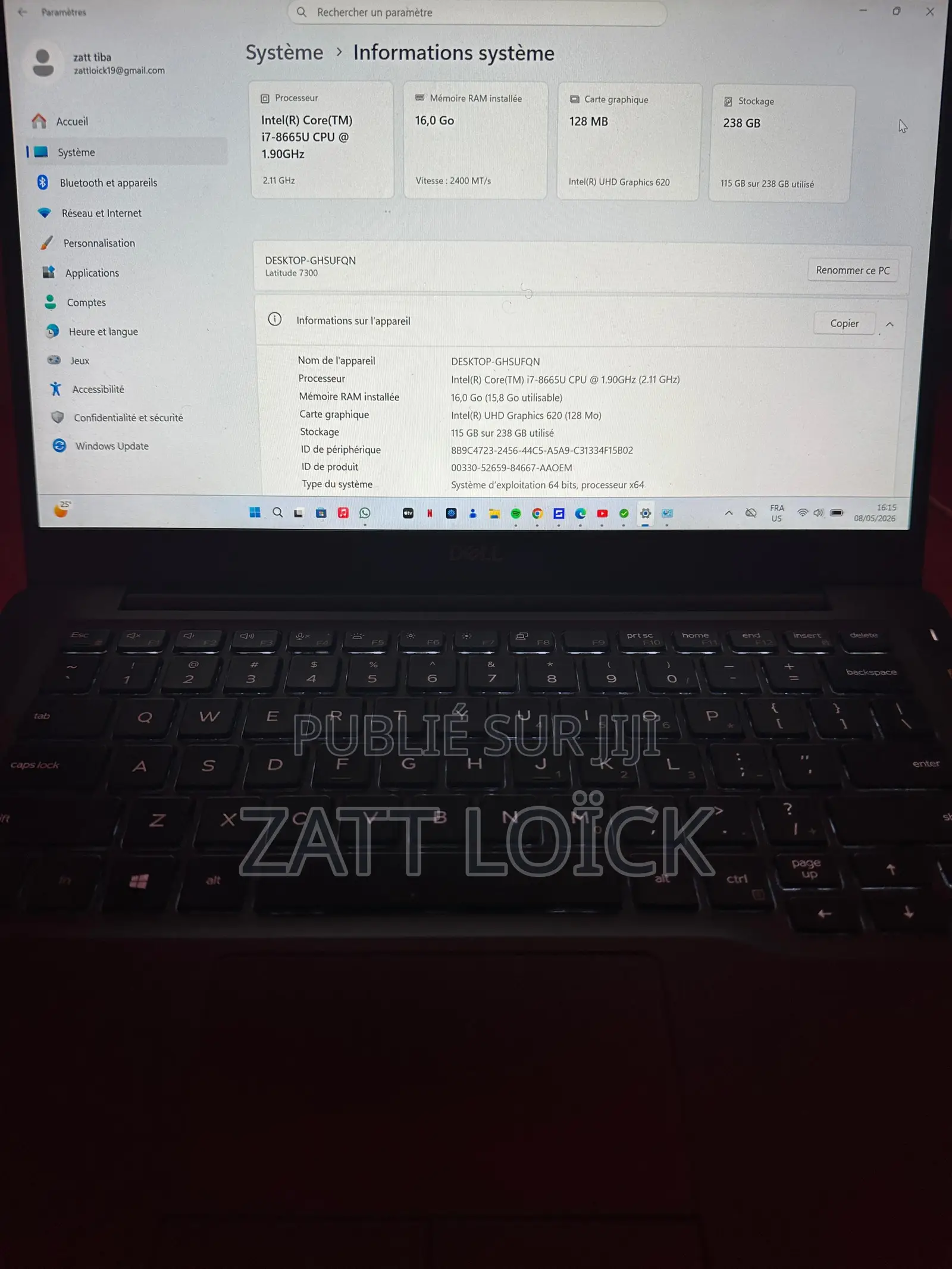 Ordinateur portable Dell Latitude 7300 16GB Intel Core i7 SSD 256GB