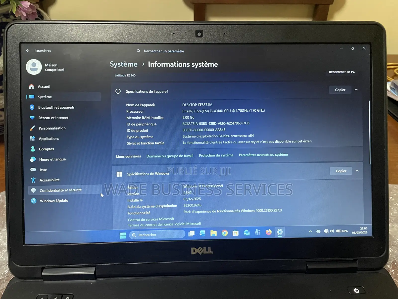 Nouveau Dell Latitude 5540 8GB Intel Core i5 SSD 256GB